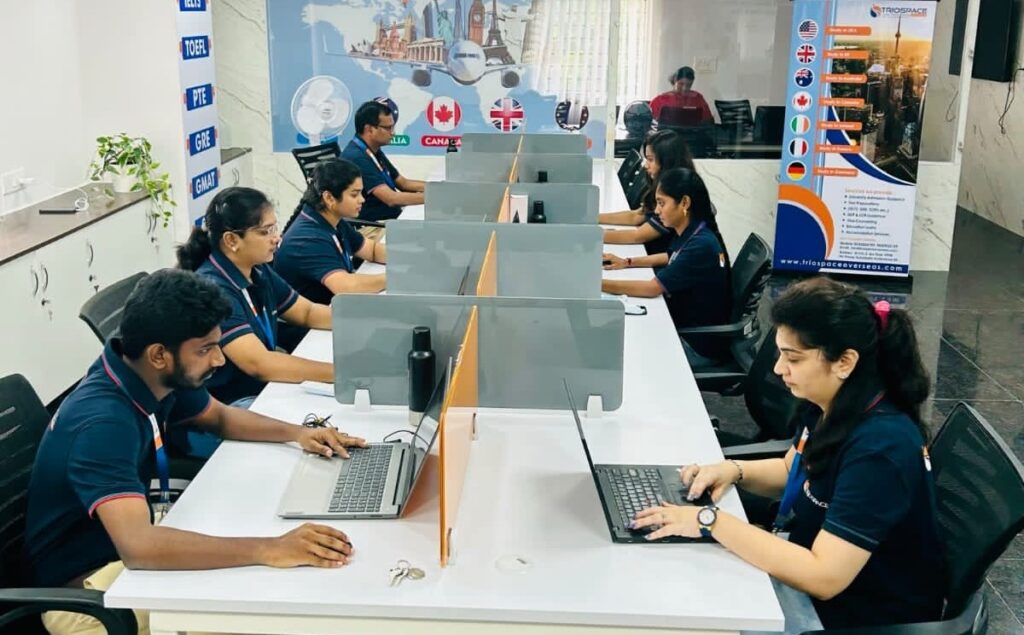 Study abroad consultancy in Hyderabad office team working at Triospace Overseas